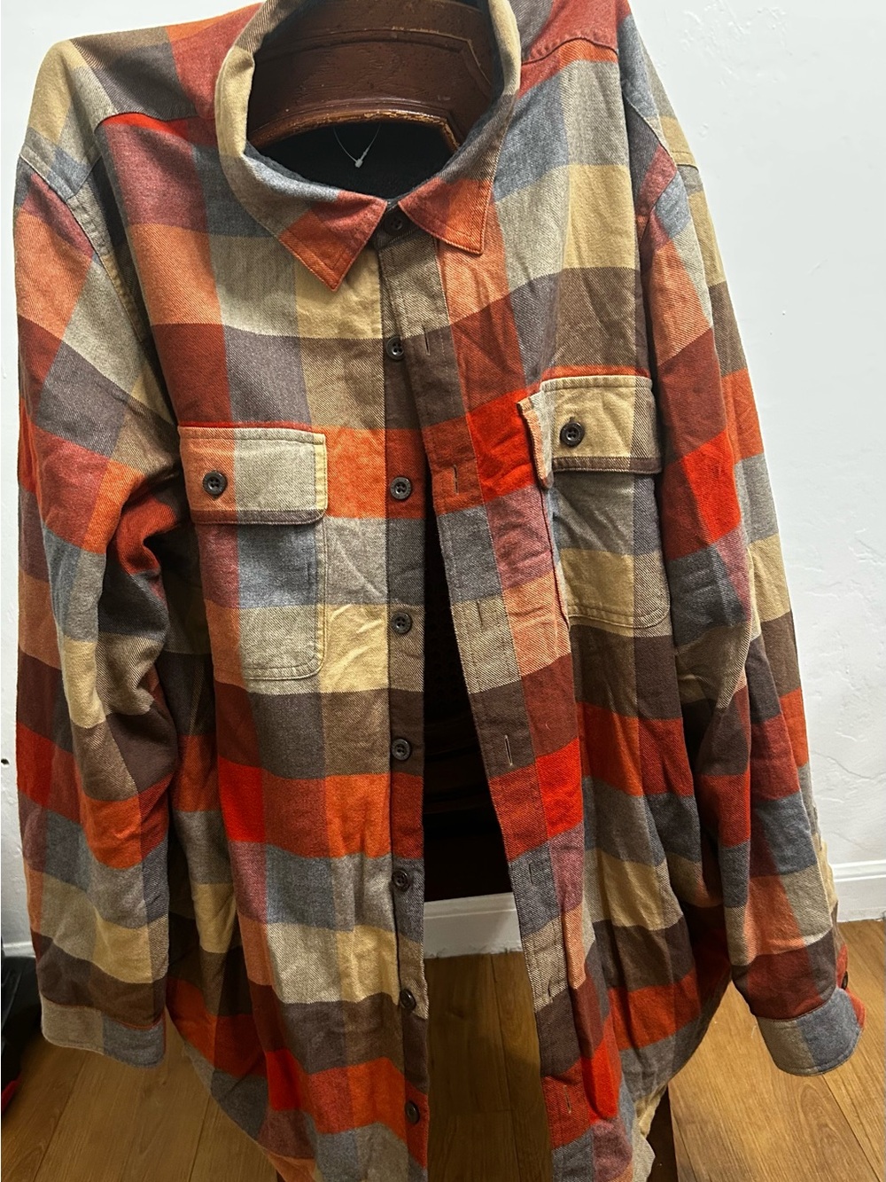 L.L. Bean Orange, Brown & Tan Plaid Shirt Jacket